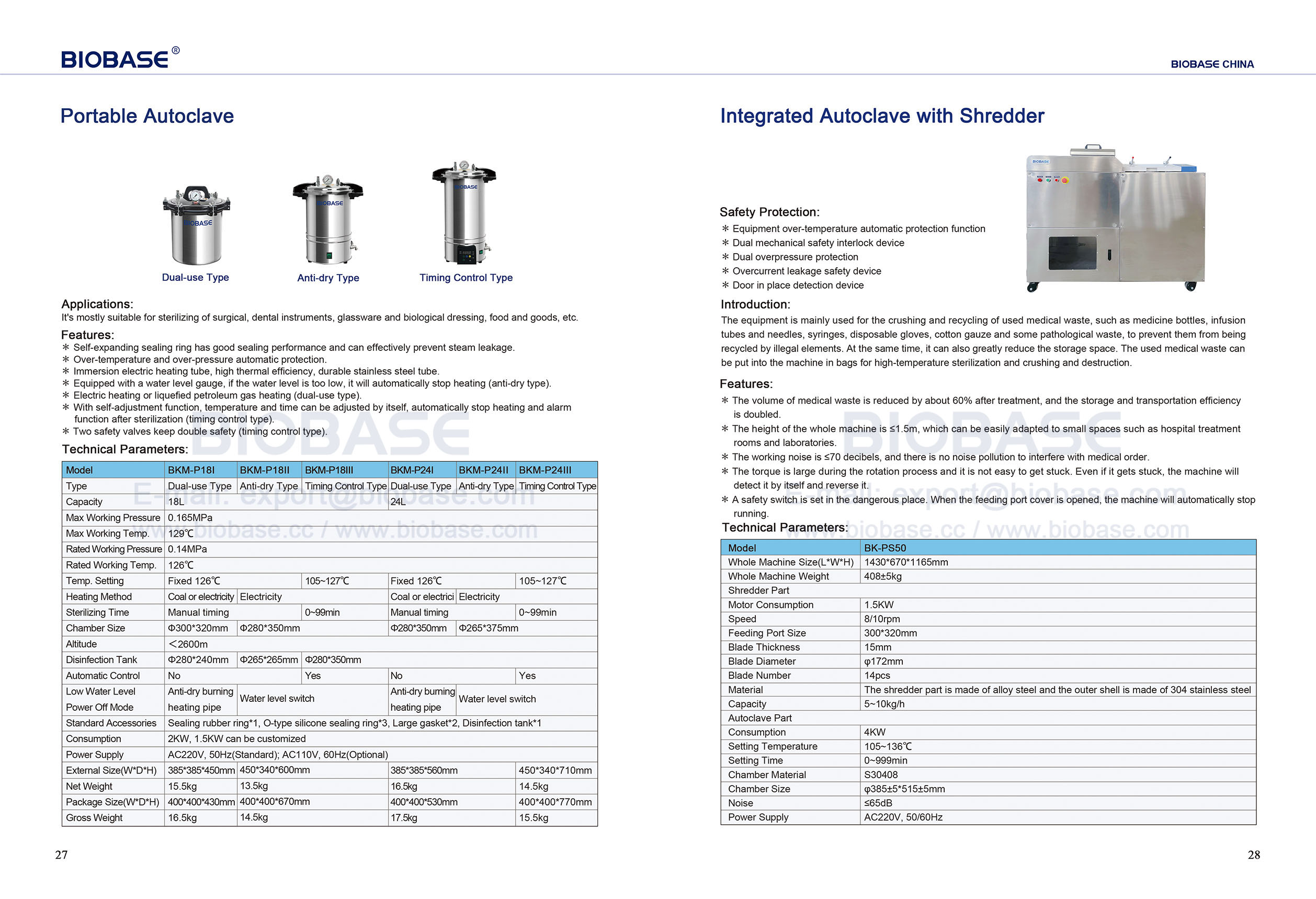 27-28 Autoclave المحمولة و AutoClave المتكاملة مع التقطيع