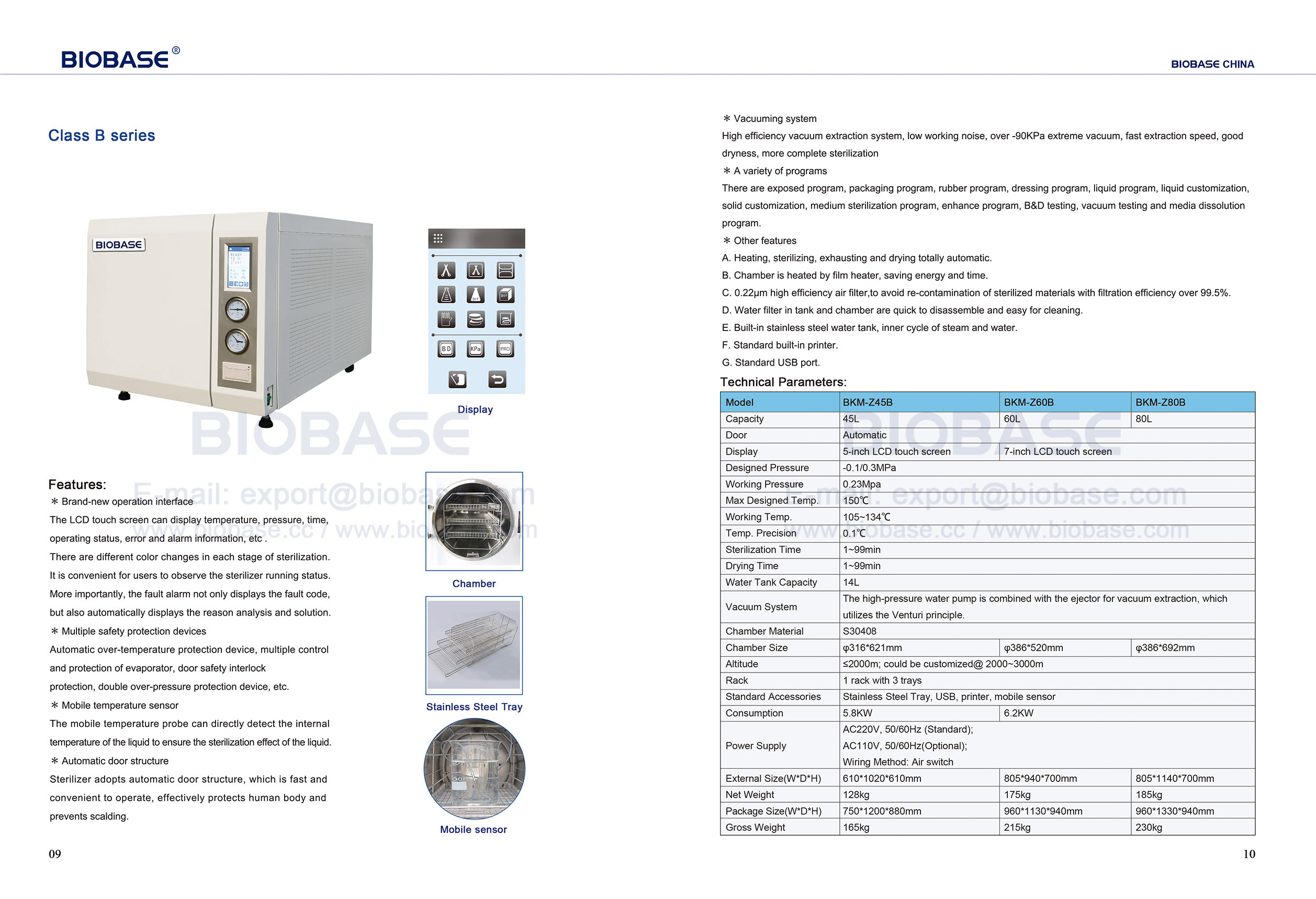 9-10 جدول Top AutoClave Class B Series