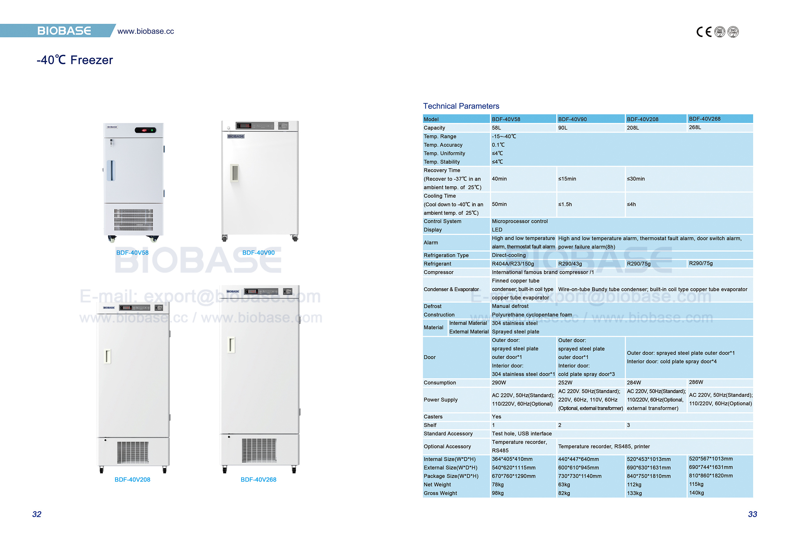 32-33 -40 ℃ الفريزر